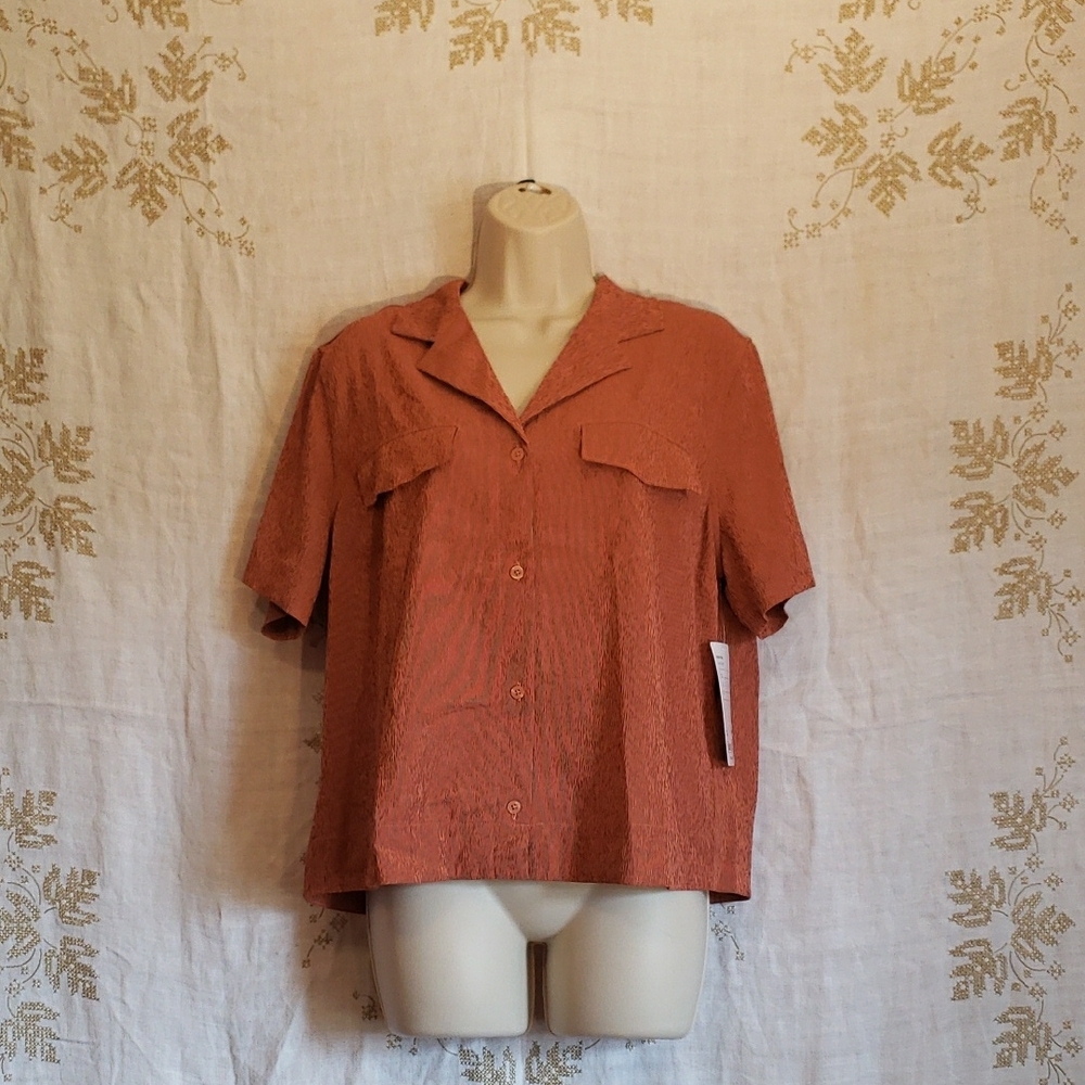 Athleta Echo Top Rust Short Sleeve Button-Up Shirt